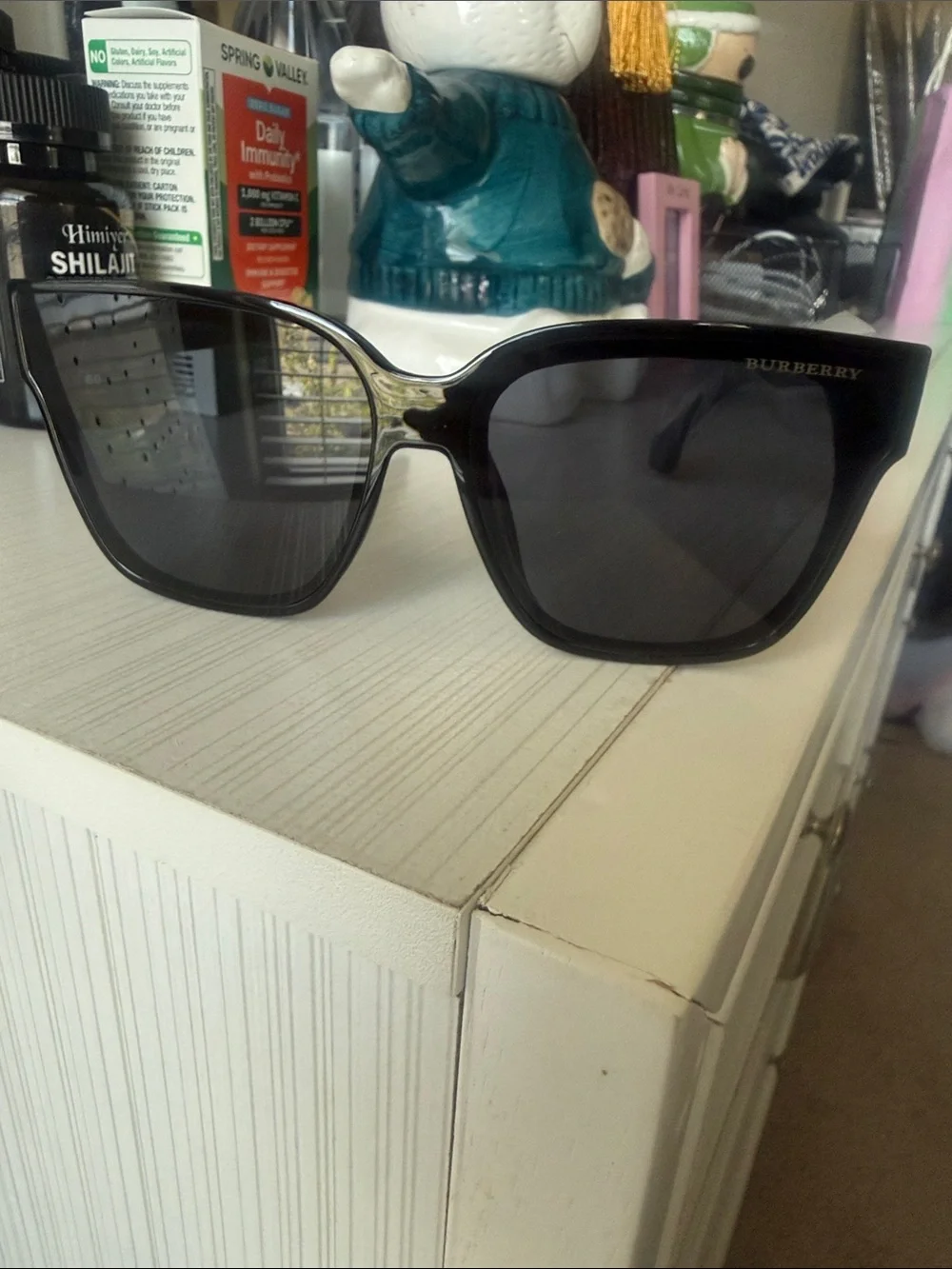 Burberry Black Men's Square Sunglasses with Dark Lenses